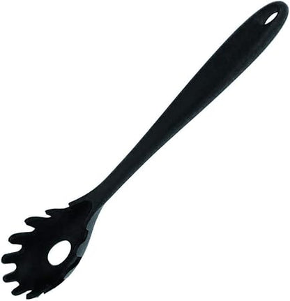 Spaghetti Spoon Pasta Fork,11Inch Silicone Pasta Fork,High Heat Resistant to 480F, Hygienic One Piece Design, Spaghetti Strainer  Server Spoon Ideal for cooking(Black)