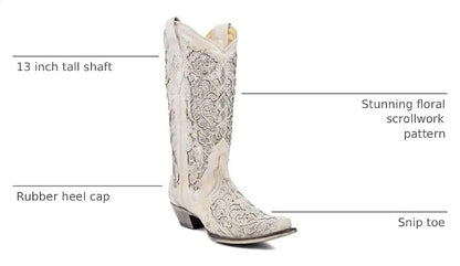Boots women's White Western Snip Toe Wedding Boots