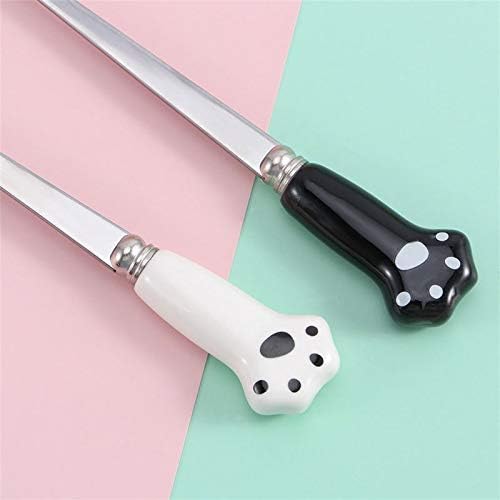 FLYUFO Kitchen Spoons Stainless Steel Coffee Spoon With Ceramic Cat's Claw Handle Is Suitable For Drinking Coffee. Stirring Spoon BlackBlueGreenRedWhiteYellow Size: 2.5  17.5cm (Color : E)