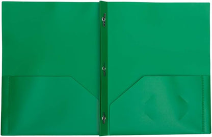 JAM PAPER Plastic Color POP Folders - 2 Pocket Durable Folders with Metal Prongs Fastener Clasps - Green - 6Pack