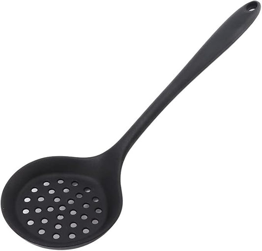 Slotted Spoon, Skimmer Spoon Multifunctional Cooking Spoon Strainer, Non-Stick Cooking Silicone Scoop Ladle with Ergonomic Handle(Black)