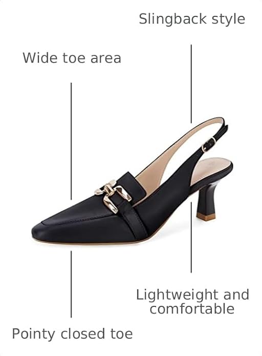 Fashare Womens Kitten Heels Slingback Closed Pointed Toe Dress Shoes Metal Chain Buckle Elegant Pumps