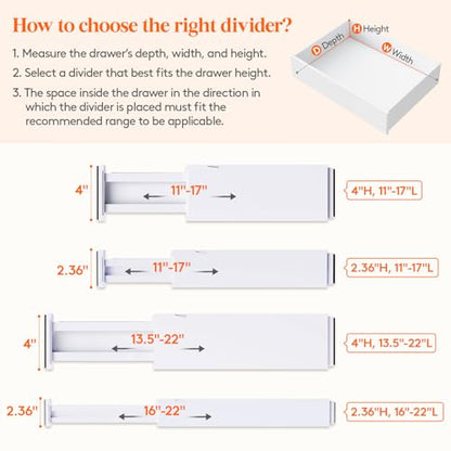 Lifewit 12 Pack 4 High Drawer Dividers 28-43.5cm/11-17" Adjustable Drawer Organizer for Clothes/Utensils