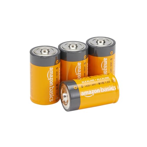 Basics 4-Pack D Cell Alkaline Batteries, 1.5 Volt, 5-Year Shelf Life, Long-Lasting Power, for Clocks