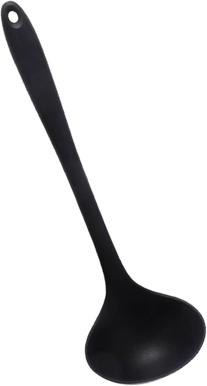 Fdit Cooking Spoons, Silicone Heat Serving Spoon Basting Spoon for Kitchen Use (Black)