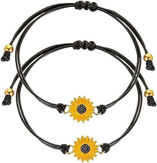 Charming Jewelry Shop Handmade Sunflower Boho Bracelet Friendship Jewelry for Women 2 Set Adjustable Sunflower Bracelets