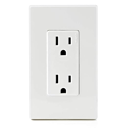 Leviton 5325-W 15 Amp, 125 Volt, Decora Duplex Receptacle, Residential Grade, Grounding, White (Pack of 2)