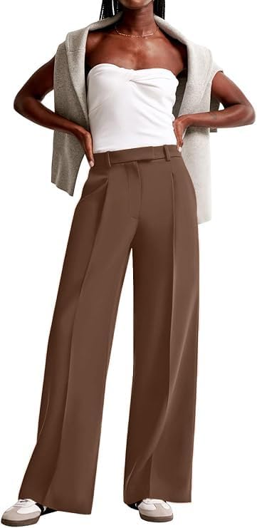 NIMIN Women Wide Leg Pants High Waisted Dressy Work Trousers Business Casual Palazzo Pants with Pockets
