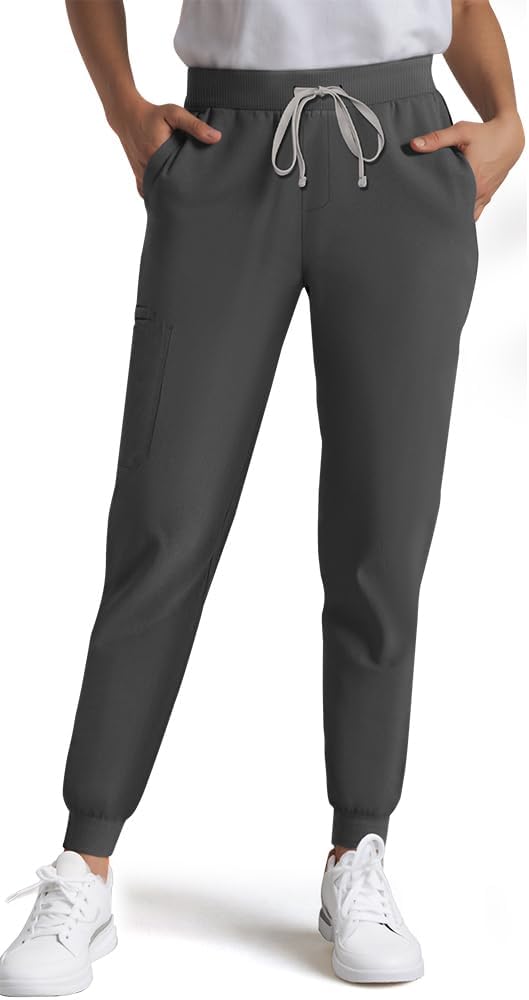 Medical Scrub Pants for Women, Jogger Pants with 6 Pockets, Soft Womens Scrubs Pant Drawstring Mid-Rise Cargo Pants