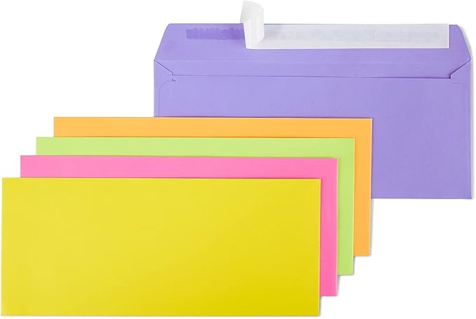 Staples 122725 Easyclose Neon Color Envelopes 10 Assorted 4 18-Inch H X 9 12-Inch W 50Pk