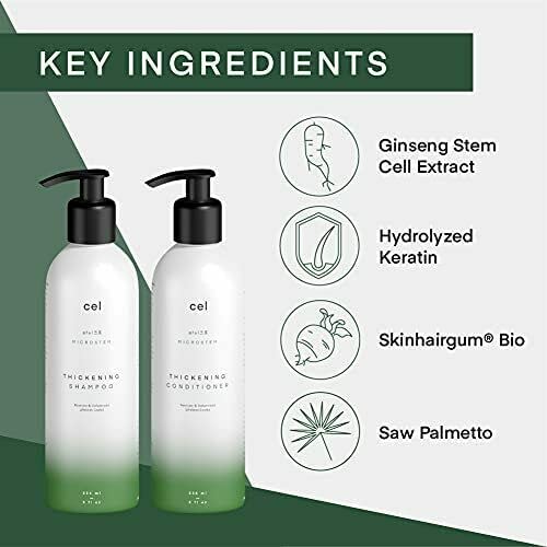 Cel Microstem Natural Hair Thickening Shampoo  Conditioner Set (2 x 8 fl oz)  Stem Cell Extract Anti Thinning Hair Loss Shampoo  Biotin Shampoo  Sulfate  Paraben Free - Suitable for Men  Women