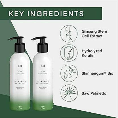 Cel Microstem Natural Hair Thickening Shampoo  Conditioner Set (2 x 8 fl oz)  Stem Cell Extract Anti Thinning Hair Loss Shampoo  Biotin Shampoo  Sulfate  Paraben Free - Suitable for Men  Women