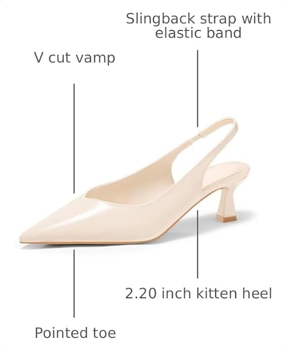 Coutgo Womens Slingback Kitten Heels Low Heel Closed Pointed Toe Pumps Heeled Sandals Dress Work Shoes