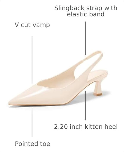 Coutgo Womens Slingback Kitten Heels Low Heel Closed Pointed Toe Pumps Heeled Sandals Dress Work Shoes