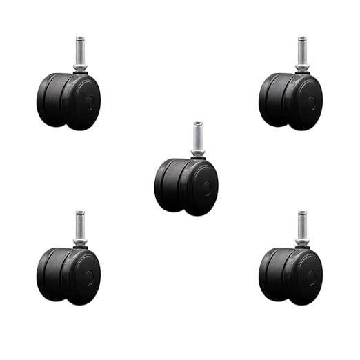 2 Inch Floor Safe Office Chair Wheels - Black Non-Marking Thermoplastic Rubber Twin Wheels - 716 Inch by 1-716 Inch Grip Ring Stems - 375 lbs. Total Capacity - Set of 5 - Service Caster Brand