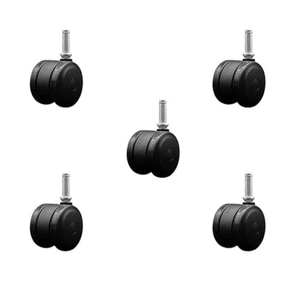 2 Inch Floor Safe Office Chair Wheels - Black Non-Marking Thermoplastic Rubber Twin Wheels - 716 Inch by 1-716 Inch Grip Ring Stems - 375 lbs. Total Capacity - Set of 5 - Service Caster Brand