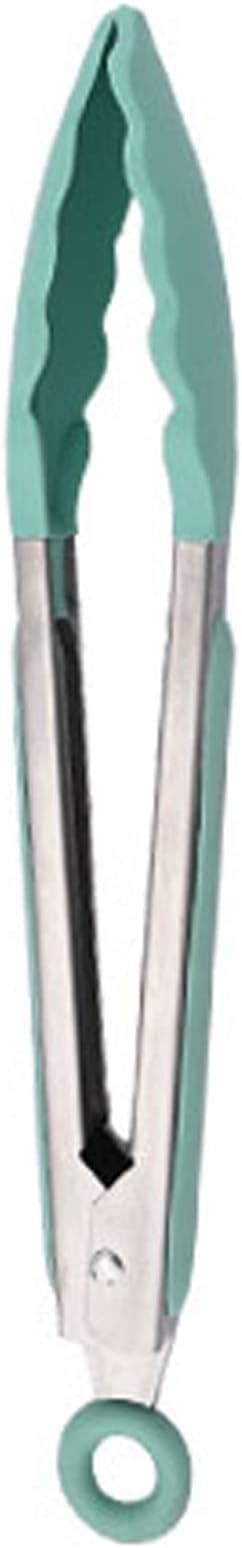 1pc Green Silicone Kitchen Tong, Stainless Steel Metal Food Tongs with Non-stick Silicone Tips for Serving Food, Locking Silicone Tong for Salad BBQ Serving Buffet Frying.