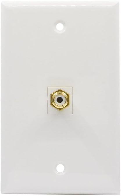 1 Port RCA Wall Plate Female to Female - Single Gang Kyestone Wall Plate with RCA Connector for Subwoofer Audio Port White