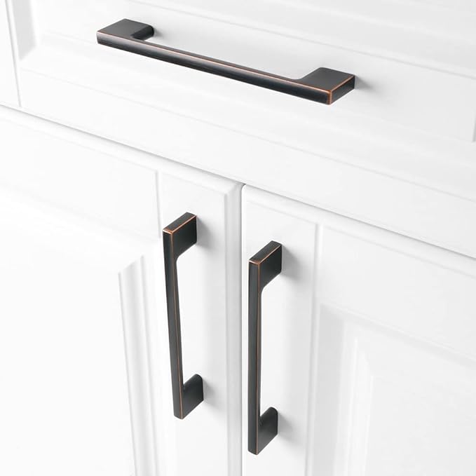 KOOFIZO Wide Foot Cabinet Bar Pull - Oil Rubbed Bronze Modern Solid Handle, 5 Inch128mm Screw Spacing, 10-Pack for Kitchen Cupboard Door, Bedroom Dresser Drawer, Bathroom Wardrobe Hardware