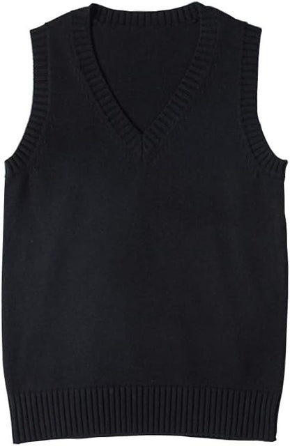 jinghuiyue Women’s V Neck Sweater Vest School Uniform Solid Color Sleeveless Knit Sweaters Pullover Tank Tops
