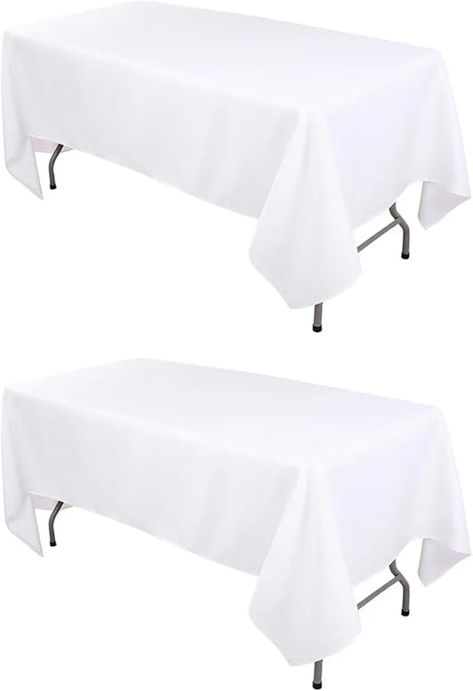 Kesfey 60 x102 inch White Rectangle Table Cloths 2 Packs Polyester Tablecloths High Density Washable Fabric Table Cover for 6 Foot Tables Wrinkle Resistant Tablecloth for Wedding Buffet Banquet Party