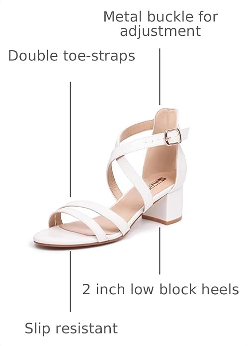 IDIFU Women's Block Low Chunky Heels Strappy Heeled Sandals | Comfortable Open Toe Ankle Strap Dress Shoes for Women Wedding Evening Bridal Prom