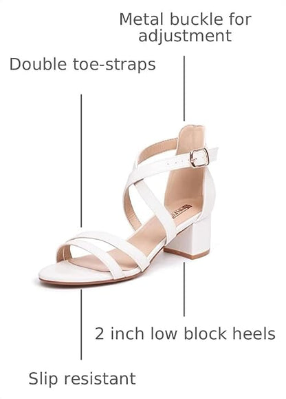 IDIFU Women's Block Low Chunky Heels Strappy Heeled Sandals | Comfortable Open Toe Ankle Strap Dress Shoes for Women Wedding Evening Bridal Prom