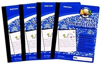 Mintra Office Composition Notebooks, Primary Ruled, (4 Pack, Blue Cover), 80 Sheets. Creative, Hardcover Book, Grade K-2, 7.5in x 9.75in, For School, Home, Business, Office