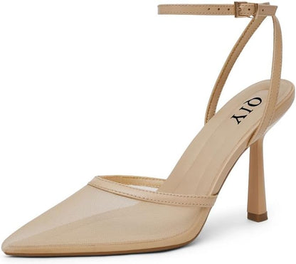QIY Closed Toe Heels for Women Pumps High Heel Strappy Sandals | Pointed Toe Slingback Women Heels with Ankle Strap, Stilettos Wedding & Bridal Formal Dress Shoes for Evening Party, Prom .