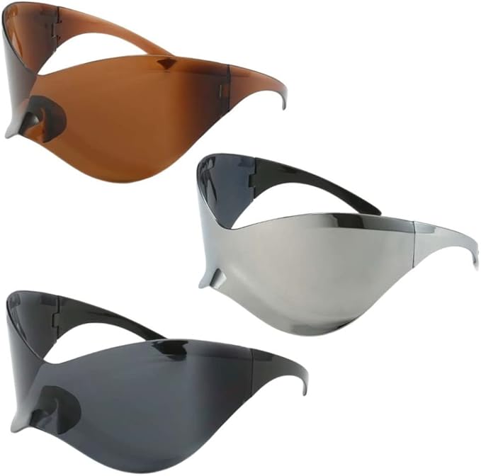Futuristic Sunglasses Alien Wrap Around Shield Sunglasses Cycling Sun Glasses for Men Women, Eyeglasses