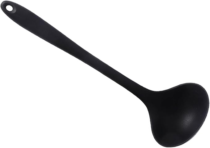 Fdit Cooking Spoons, Silicone Heat Serving Spoon Basting Spoon for Kitchen Use (Black)