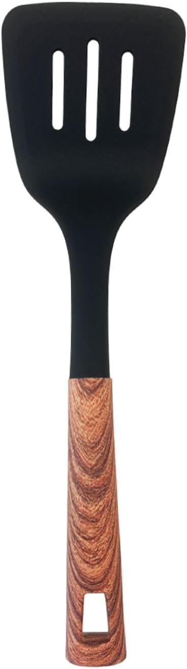 Soft Touch Nylon Slotted Turner with Wood Grain Handle and Hanging Hole, Heat Resistance, Non Stick Flexible Flipper Spatula, for Flipping Pancakes, Fish, Eggs and More