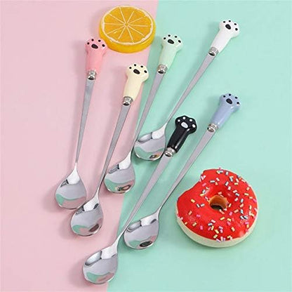 FLYUFO Kitchen Spoons Stainless Steel Coffee Spoon With Ceramic Cat's Claw Handle Is Suitable For Drinking Coffee. Stirring Spoon BlackBlueGreenRedWhiteYellow Size: 2.5  17.5cm (Color : E)