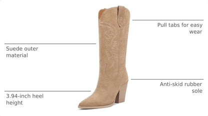 Cowboy Boots Cowgir Boots for Women, Pointed Toe Chunky Heel Western Boots