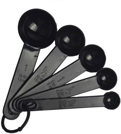5 PcsSet Multifunction Measuring Cups Sugar Coffee Teas Cake Spoon Measuring Scoop Portable Kitchen Measuring Cups Tools (Black)