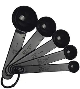 5 PcsSet Multifunction Measuring Cups Sugar Coffee Teas Cake Spoon Measuring Scoop Portable Kitchen Measuring Cups Tools (Black)