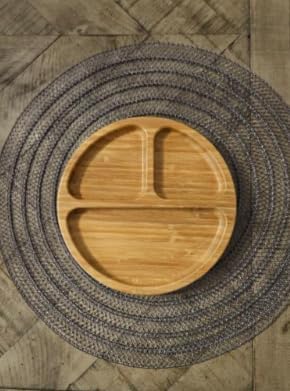 Wooden Bamboo Round Sectional Plates, Fun Baby Led Weaning Dishes with Suction Cup for Toddlers