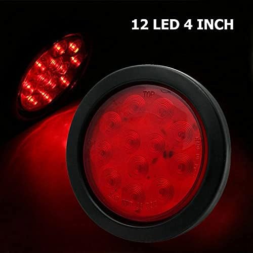 MACHSWON 2X 4'' Round 12-LED Truck Trailer Brake Stop Turn Marker Tail Light Submersible Waterproof Style 12LED Red Color Car Third Rear Tail Brake Stop Light New 1pcs Truck Tail Lights