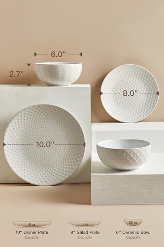 24 Piece Dinnerware Sets for 8, Premium Stoneware Plates and Bowls Sets, Microwave & Dishwasher Safe, Elegant Dishes for Entertaining & Special Occasions A Stunning Gift for Large Families