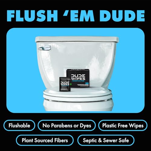 DUDE Wipes On-The-Go Unscented Travel Wipes - 30 Count (Individually Wrapped) - Extra-Large Adult Flushable Wipes for Sensitive Skin - Infused with Vitamin E and Aloe - Septic and Sewer Safe