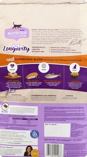 Rachael Ray Nutrish Longevity Premium Natural Dry Cat Food, Chicken with Chickpeas  Salmon Recipe, 6 Pounds (Packaging May Vary)