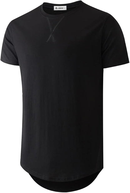 KLIEGOU Mens 100 Cotton Hipster Hip Hop Longline Crewneck T-Shirt Pre - Shrunk S-4XL