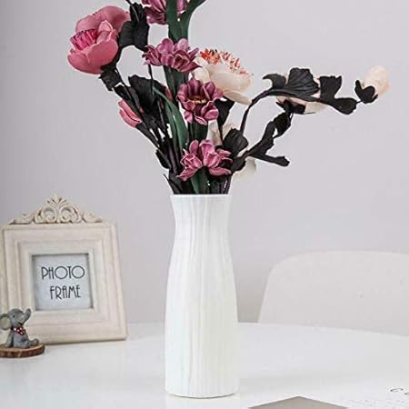Ceramic Look Plastic Vase - Unbreakable Vase for Flowers (Narrow Seashell White)