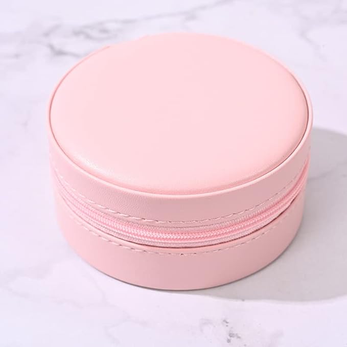 Jewelry Organizer Box Leather Portable Storage Case (PinkRound)