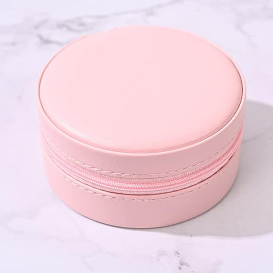 Jewelry Organizer Box Leather Portable Storage Case (PinkRound)