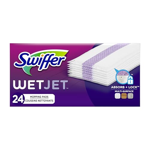 Swiffer Wet Jet Mop Cleaning Pads Refill, Floor Cleaner for Mopping Wood, Laminate, Tile in Home, Bathroom, Kitchen, All Purpose Multi-Surface Spray Mop Pad for Floor Cleaning, 24ct (box slightly damaged)