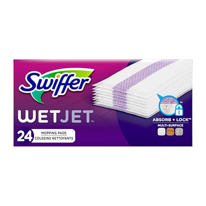 Swiffer Wet Jet Mop Cleaning Pads Refill, Floor Cleaner for Mopping Wood, Laminate, Tile in Home, Bathroom, Kitchen, All Purpose Multi-Surface Spray Mop Pad for Floor Cleaning, 24ct (box slightly damaged)