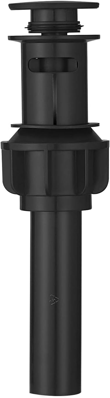 RUMOSE Bathroom Sink Drain with Overflow, Matte Black Pop Up Drain Stopper Lavatory Vanity Vessel Sink Drain, Fits Standard Drain Hole Anti Clog Plastic Pop-up Sink Drain Stopper