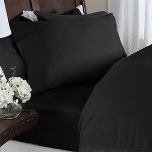 Elegant Comfort 1500 Premier - Wrinkle Resistant - Hotel Quality Ultra Soft Luxurious 4 pcs Bed Sheet Set, Deep Pocket Up to 16" - Many Size and Colors, King, Black