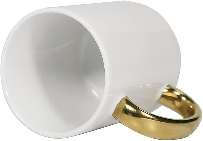 MR.R Grade AAA Sublimation Blanks 6 Sets Dishwasher White Ceramic Coffee Mugs with golden handle 11oz Blank Ceramic Classic Drinking Cup Mug For Milk Tea Cola Water Set of 6 with Safe Package